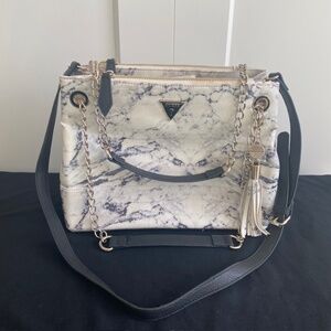 GUESS White Faux-Leather Marble Shoulder Bag